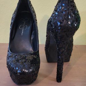 Jessica Simpson - Black Sequin Platform Pumps